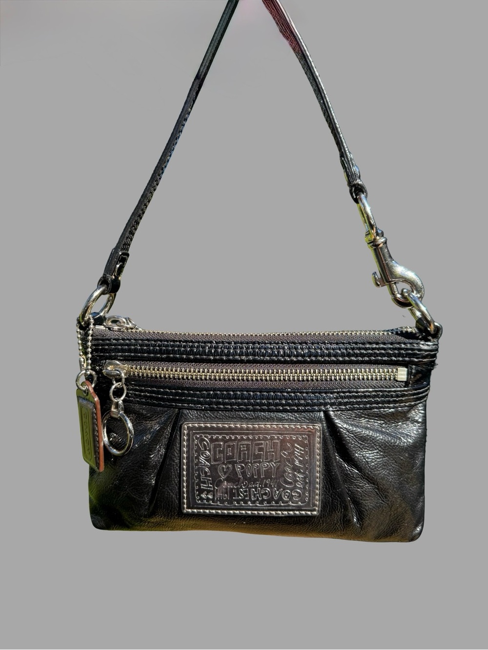 Authentic Coach Poppy Black Leather Pleated Mini Bag Wristlet Pouch